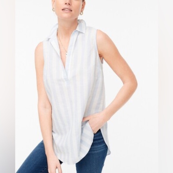J. Crew Striped linen cotton sleeveless popover tunic top
Stripe blue white XS - Picture 1 of 10